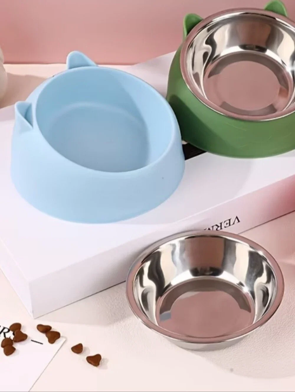 Cat Bowl-Stainless Steel with Non-Slip Navy Blue Stand